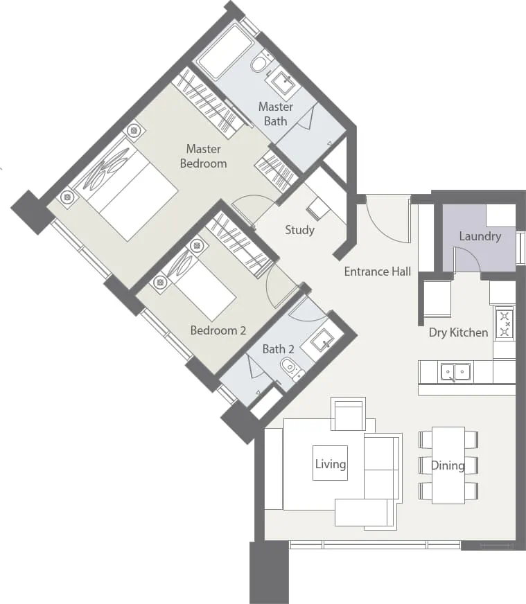 Cappella Embassy Type D1 floor plan — 1,152 sqft 2 bedroom